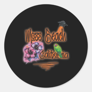 Moss Beach California Retro Surfer Vintage Airbrus Classic Round Sticker