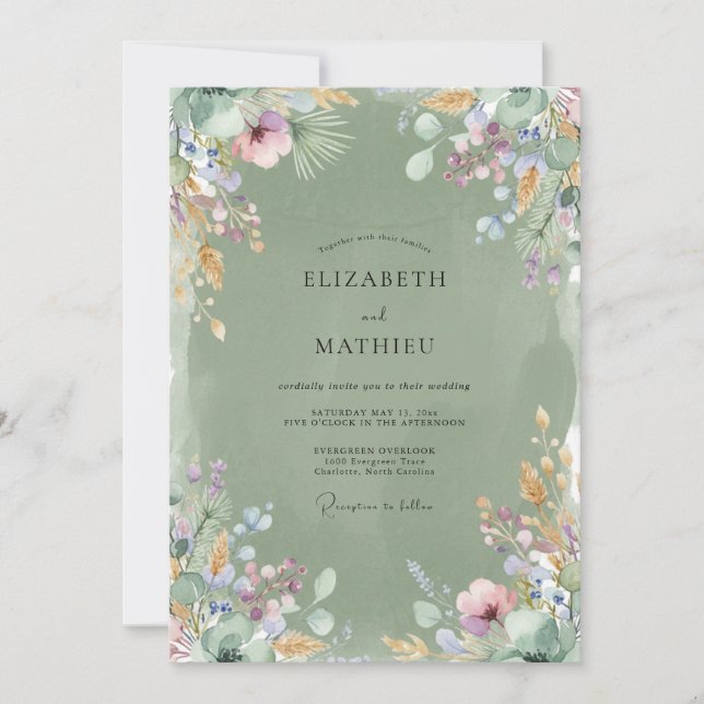 Moss Blossom Romantic Wedding Invitation (Front)