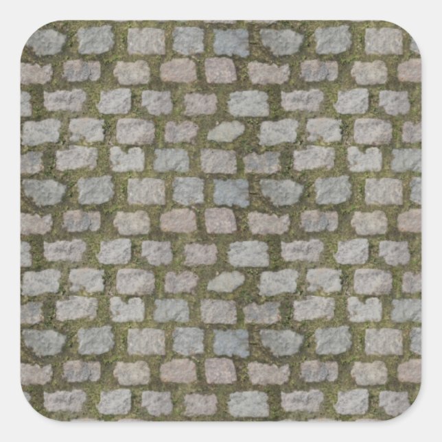 moss covered cobblestone road pattern texture square sticker (Front)