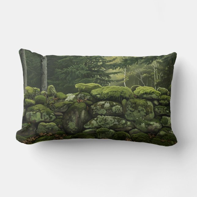 Moss Covered Stone Wall Throw Pillow (Front)