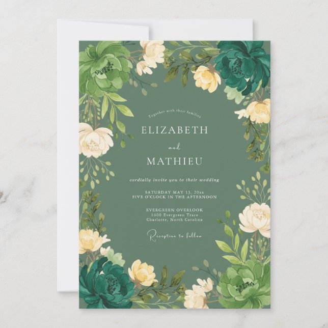 Moss Cream Blossom Wedding Invitation (Front)