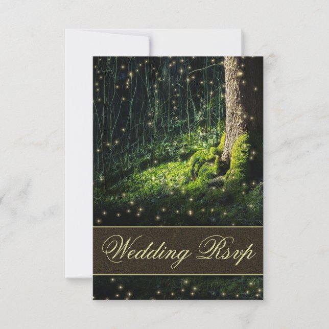 Moss Enchanted Forest Firefly Wedding RSVP Cards (Front)