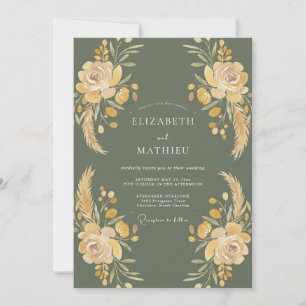 Moss Gold Botanical Watercolor Wedding Invitation