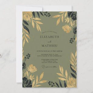 Moss Gold Foliage Wedding Invitation