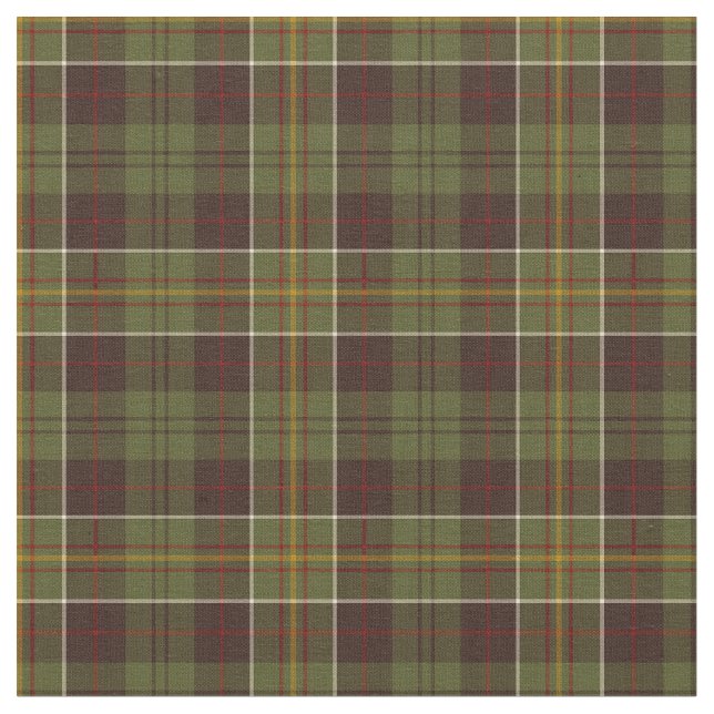 Moss Green and Brown Rustic Plaid Fabric (Close Up)