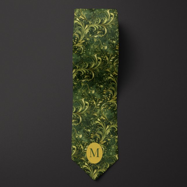 Moss Green and Gold Botanical Tie (Creator Uploaded)
