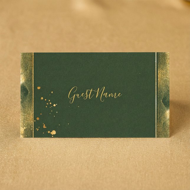 Moss green and gold guest name place card (Moss green and gold guest name place card.)