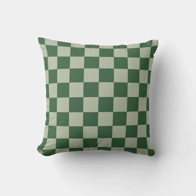 Moss Green and Light Sage Chequerboard Cushion (Front)