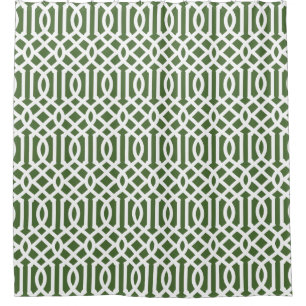 Moss Green and White Trellis Shower Curtain