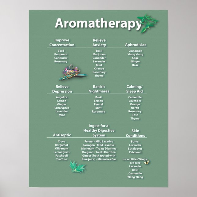 Moss Green Aromatherapy Chart Poster (Front)