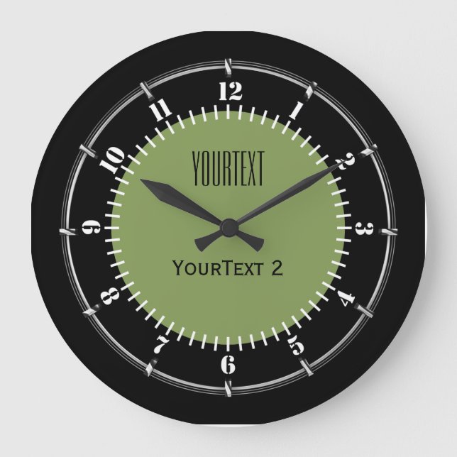 Moss Green Background Solid Colour Personalise Large Clock (Front)