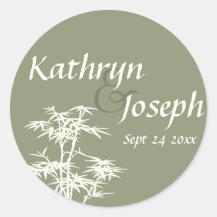 Moss green bamboo custom wedding favour label