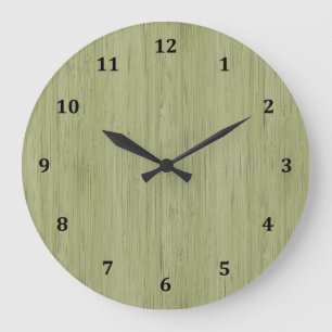 Moss Green Bamboo Wood Grain Look Large Clock