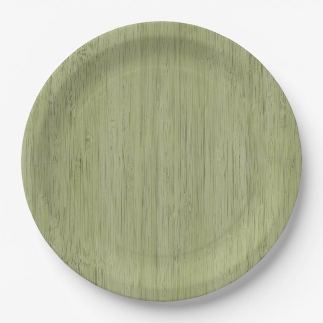 Moss Green Bamboo Wood Grain Look Paper Plate (Front)