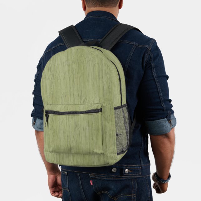 Moss Green Bamboo Wood Grain Look Printed Backpack (Insitu (Model))