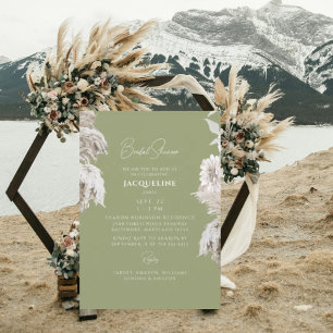 Moss Green Boho White Floral Bridal Shower Invitation