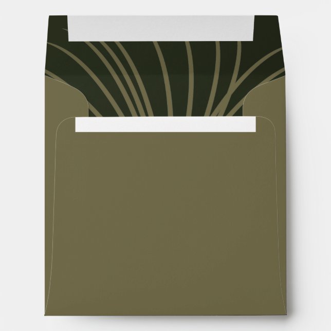 Moss Green Botanical Fan Elegant Wedding Envelope (Back (Bottom))