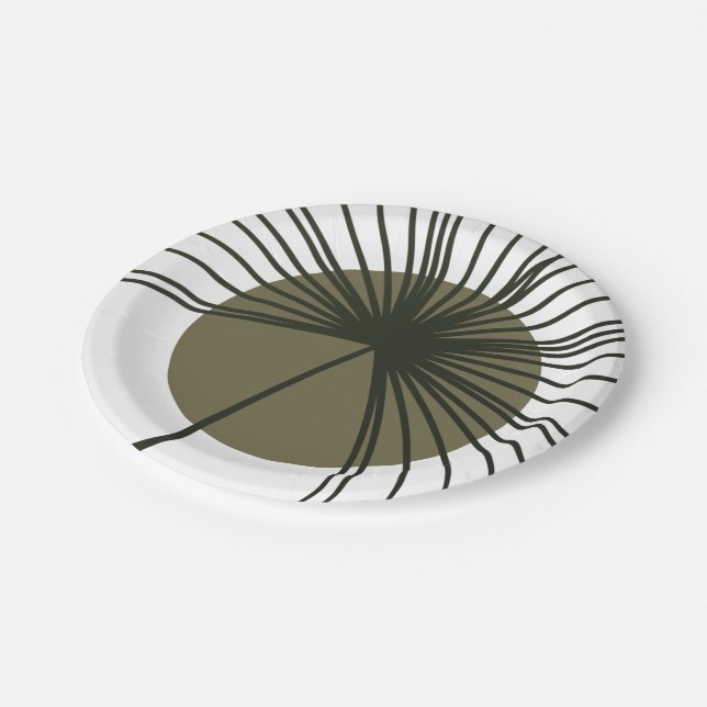 Moss Green Botanical Fan Elegant Wedding Paper Plate (Angled)