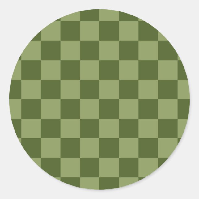 Moss Green Chequerboard Classic Round Sticker (Front)
