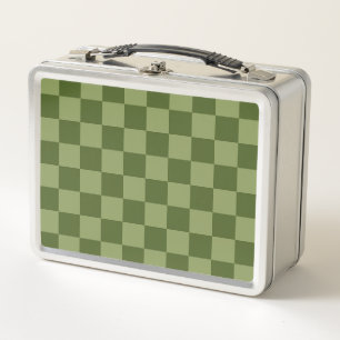 Moss Green Chequerboard Metal Lunch Box
