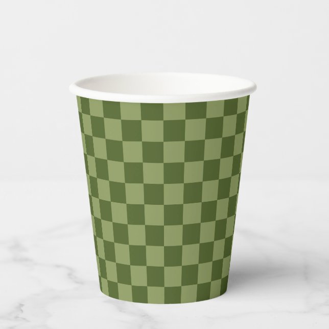 Moss Green Chequerboard Paper Cups (Front)