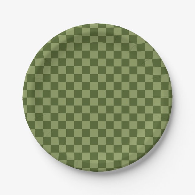 Moss Green Chequerboard Paper Plate (Front)