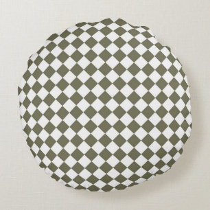 Moss Green Chequerboard pattern Round Cushion