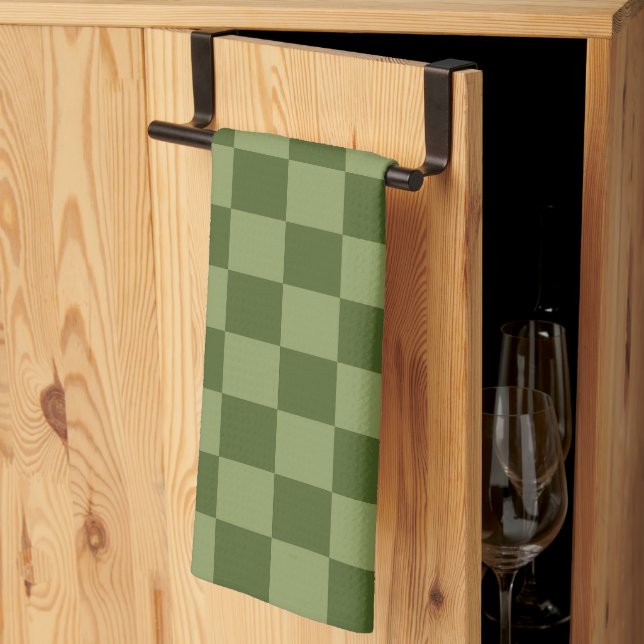 Moss Green Chequerboard Tea Towel (Thirds Fold)
