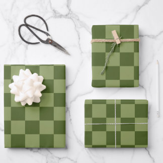 Moss Green Chequerboard Wrapping Paper Sheet
