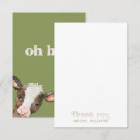 Moss Green Cow Oh Boy Baby Shower Thank You