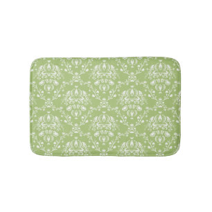 Moss Green Damask Bath Mat
