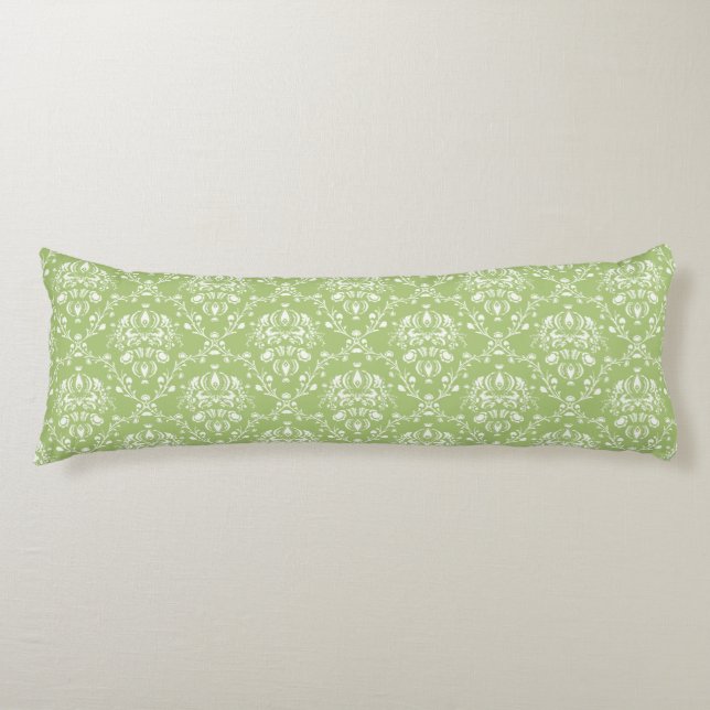 Moss Green Damask Body Cushion (Front)