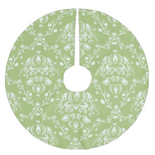 Moss Green Damask Brushed Polyester Tree Skirt