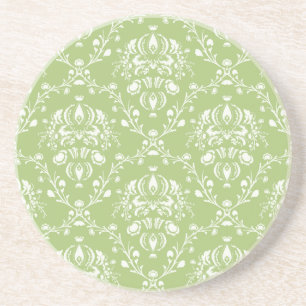 Moss Green Damask Coaster