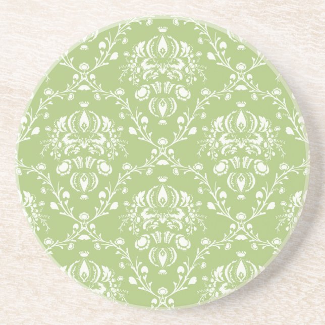 Moss Green Damask Coaster (Front)