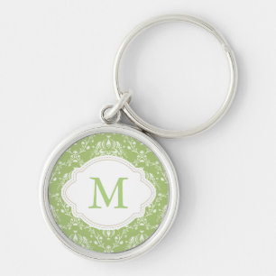 Moss Green Damask Key Ring