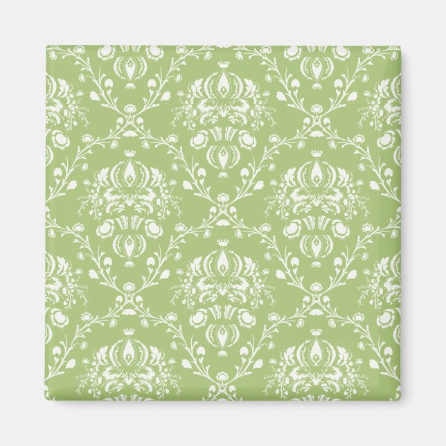 Moss Green Damask Magnet (Front)