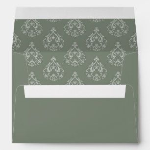 Moss Green Damask Pattern Envelope