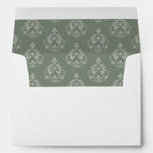 Moss Green Damask Pattern Envelope