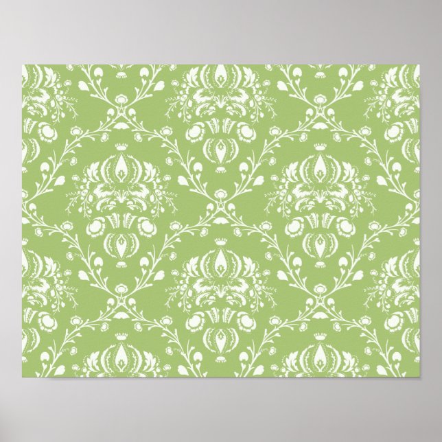 Moss Green Damask Poster (Front)