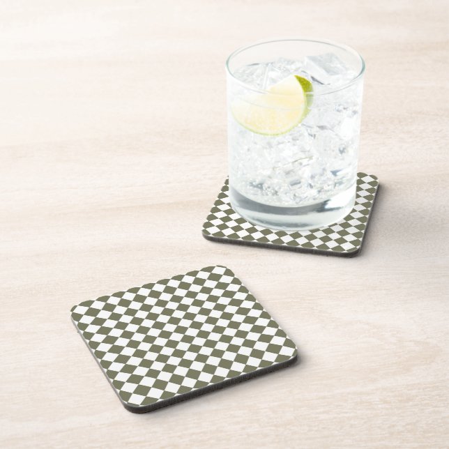 Moss Green Diamond Check pattern Coaster (Right Side)