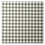 Moss Green Diamond Check pattern Tile<br><div class="desc">moss green and white chequerboard
 green checkers
 diamond chequered patterns</div>