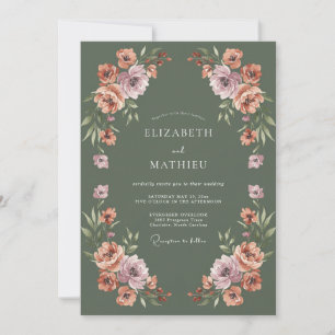 Moss Green Dusky Botanical Wedding Invitation