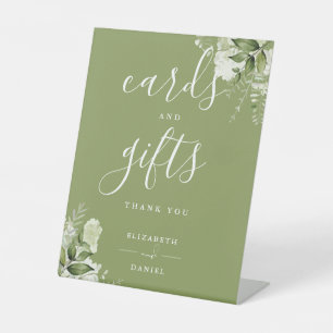 Moss Green Elegant Floral Greenery Cards And Gifts Pedestal Sign