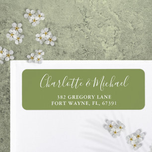 Moss Green Elegant Modern Script Return Address Label