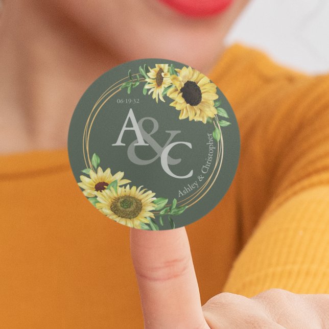 Moss Green • Elegant Modern Wedding Classic Round Sticker (Creator Uploaded)