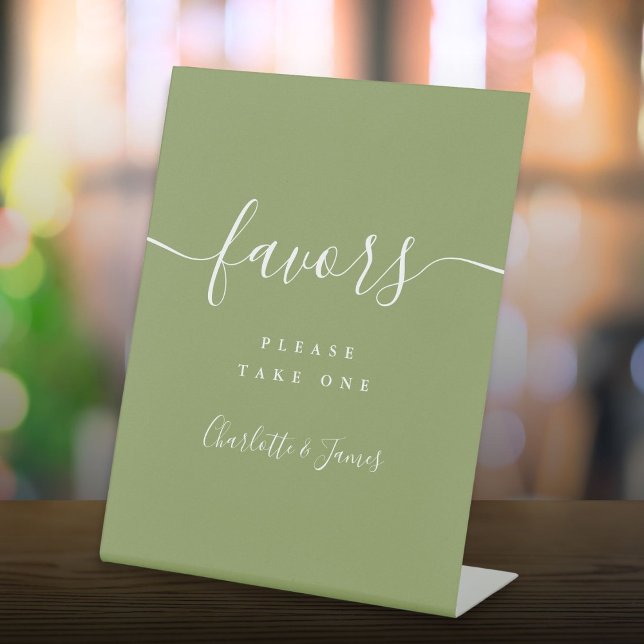 Moss Green Elegant Modern Wedding Favours Table Pedestal Sign (Moss Green Elegant Modern Wedding Favors Table Pedestal Sign)