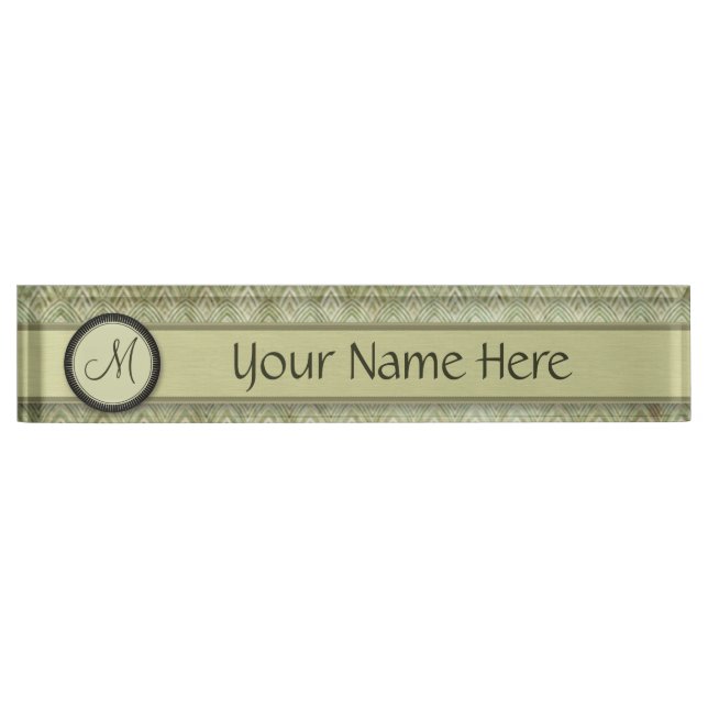 Moss Green Feather Pattern with Monogram Nameplate (Front)