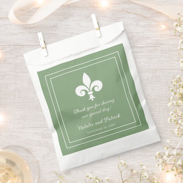 Moss Green Fleur de Lis Wedding Favour Bags (Clipped)