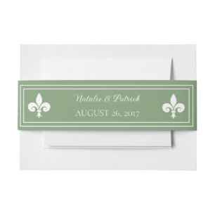 Moss Green Fleur de Lis Wedding Invitation Belly Band